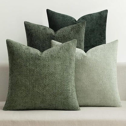 MIULEE Soft Decorative Chenille Pillow Covers Forest Green 18x18 Pack of 4 | by MIULEE
