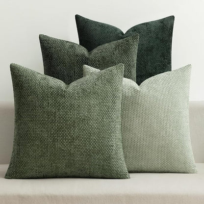 MIULEE Decorative Chenille Euro Pillow Covers Forest Green 22x22 Pack of 4 | by MIULEE