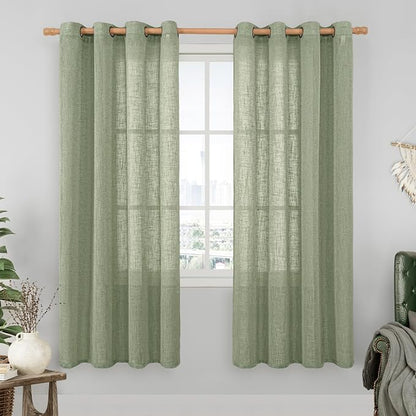 Sage Green Linen Curtains 78 Inches by LAMIT