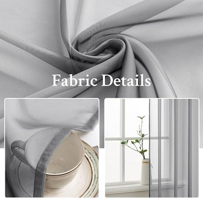 MIULEE Charcoal Grey Sheer Curtains 54 X 45 Inches, 2 Panels | Solid Color - Image 3