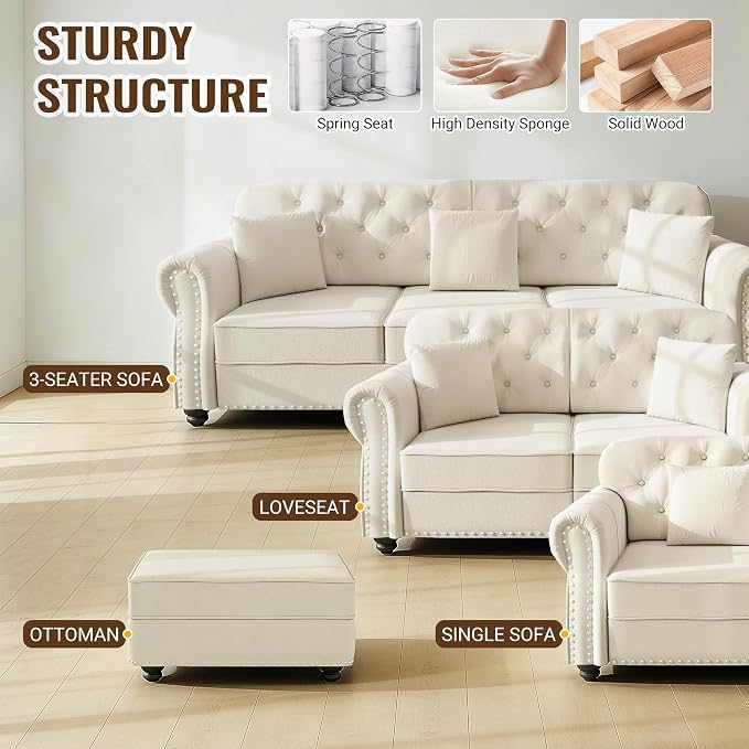 KEIKI 41" Velvet Chesterfield Sofa - Image 7