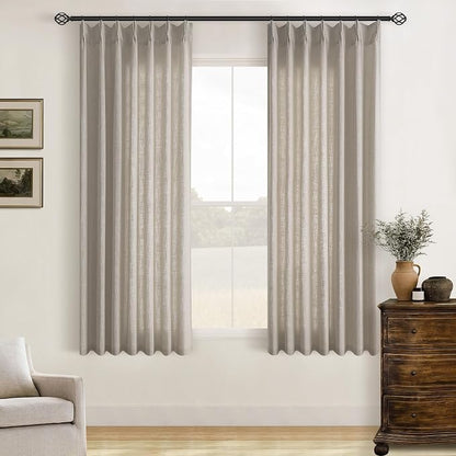 Burlywood Birch Pinch Pleated Linen Curtains 63 Inch Length 2 Panels Set | by Twodrapes