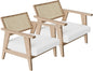BELLEZE Mid Century Modern Rattan Chair Set of 2 Accent Natural Wood Armchair by BELLEZE