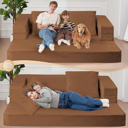 Folding Bean Bag Chair for Adults, 3-in-1 Bean Bag Couch Faux Fur Floor Sofa - Image 6