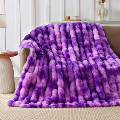 Luxury 1000GSM Rabbit Faux Fur Blanket, Super Warm Cozy Brown Blankets - Image 3