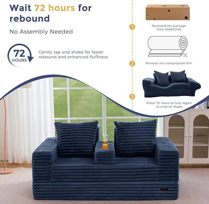 MAXYOYO Loveseat Sofa Bed, Striped Faux Fur Foldable Floor Sofa Couch in A Box - Image 9