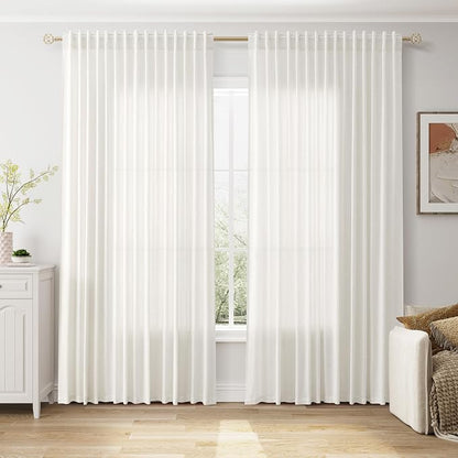 Extra Wide Linen Curtains for Living Room Bedroom 84 Inches Long Light by Nanspring