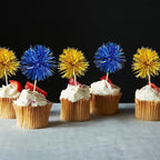 Gyufise 30Pcs Foil Firework Cupcake Toppers Sparkle Tinsel Cake Toppers Tinsel Drink Cake Decoration Cocktail Picks for Birthday Wedding Graduation Party Supplies Gold Dark Blue