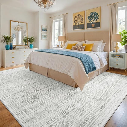 9x12 Washable Area Rug for Living Room Bedroom: Non-Slip Modern White Gray | - Image 3