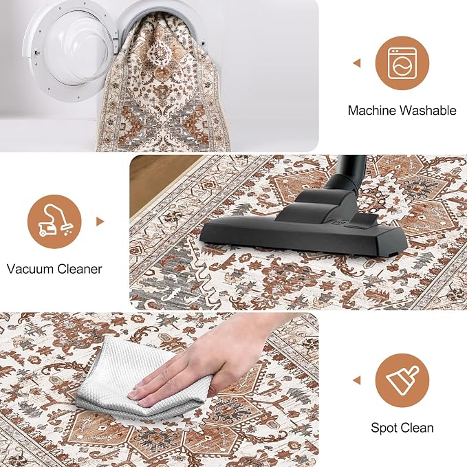 Yamaziot Washable Runner Rug, 2x8 Non-Slip Boho Vintage Hallway Kitchen Rug | - Image 5