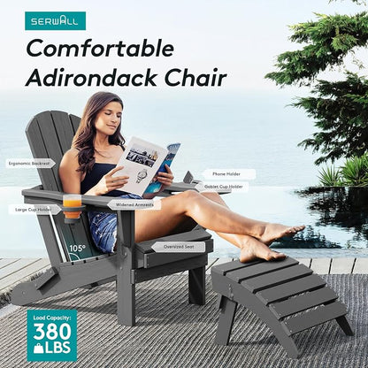 SERWALL Foldable Adirondack Chair, HDPE Adirondack Chair - Image 6