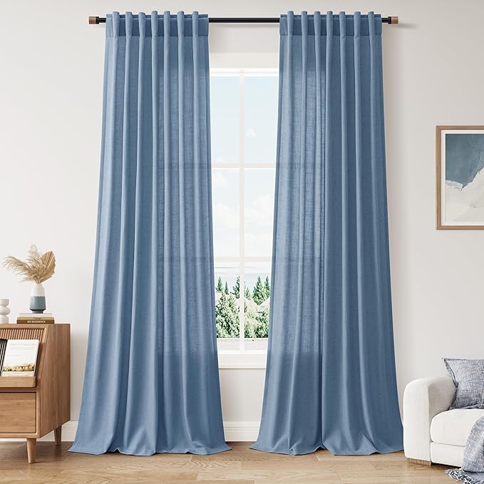 Extra Long Curtains 102 Inches for Living Room/Bedroom Stone Blue Back Tab Rod by Nanspring