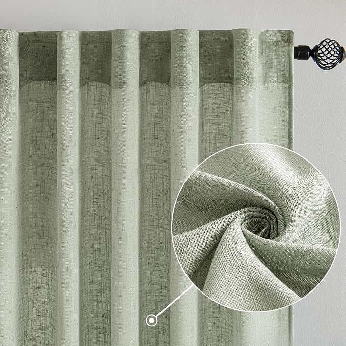 MIULEE Sage Linen Curtains 52x96 Inch Long - Image 2