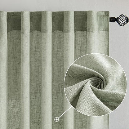 MIULEE Sage Linen Curtains 52x108 Inch - Image 2