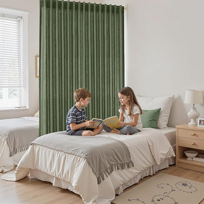 Olive Green Large Window Curtains Light Filtering Semi Sheer Privacy Linen - Image 8