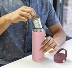 MIRA 18 oz Tea Infuser Thermos - Stainless Steel Travel Bottle with Removable Strainer for Loose Leaf Tea - Insulated Hot & Cold Brew Steeper - Punch Pink