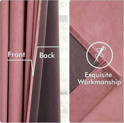 MIULEE Velvet Curtains 50W x 90L 2 Panels Dusty Rose Blackout Curtains | Luxury - Image 6