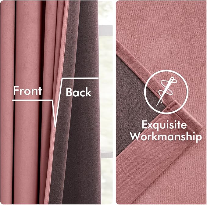 MIULEE Velvet Curtains 50W x 96L 2 Panels Dusty Rose Blackout Curtains | Luxury - Image 6