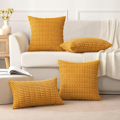 MIULEE Corduroy Decorative Throw Pillow Covers 16x16 Gold Yellow Pack of 2 | - Image 3