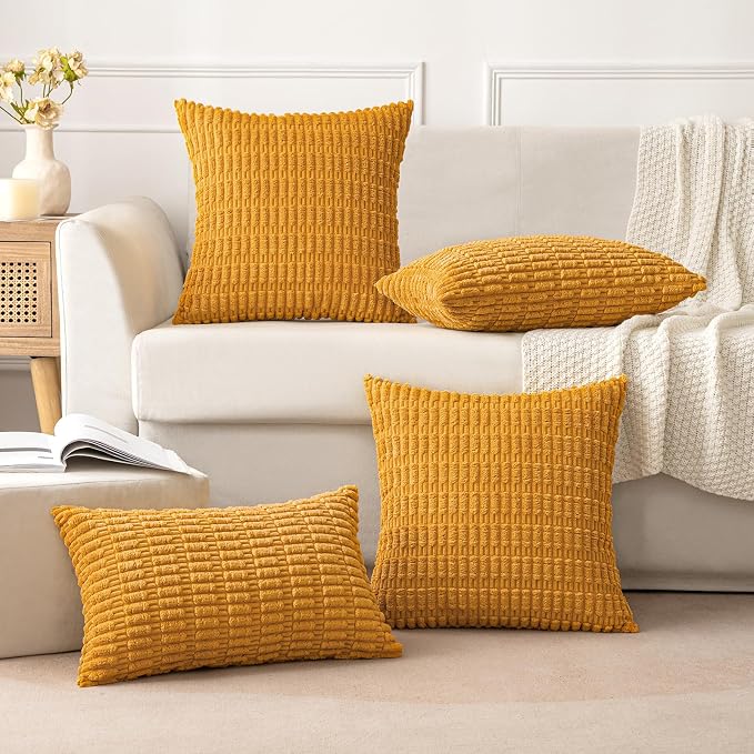 MIULEE Corduroy Decorative Throw Pillow Covers 18x18 Gold Yellow Pack of 2 | - Image 3
