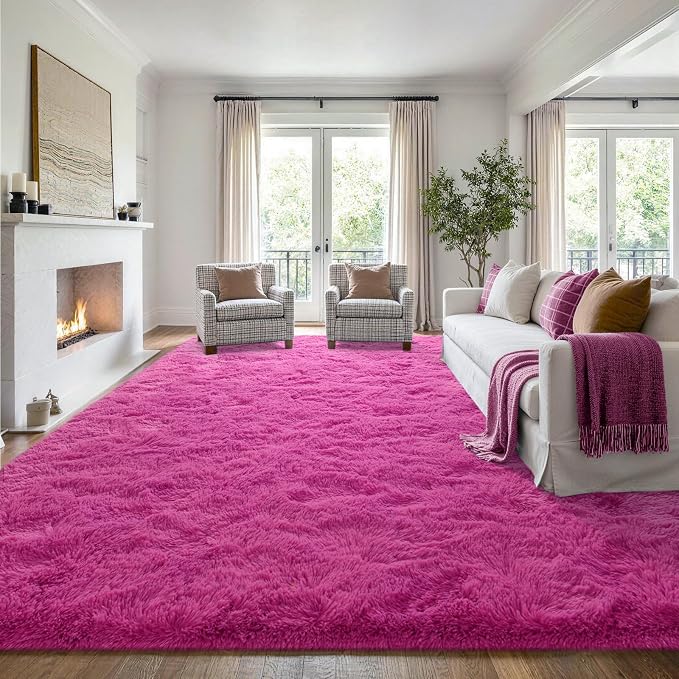 8x10 Extra Large Hot Pink Fluffy Soft Area Rug Non-Slip - Image 3