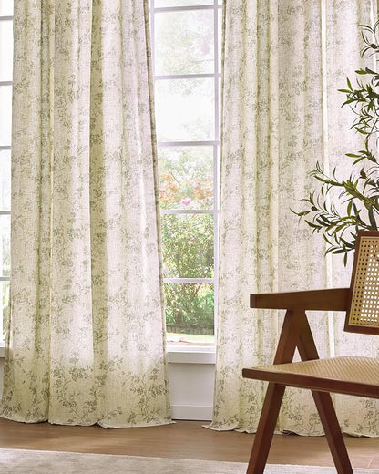 Extra Long Green Vintage Floral Linen Curtains Farmhouse 2 Panels | Elisa Series - Image 8