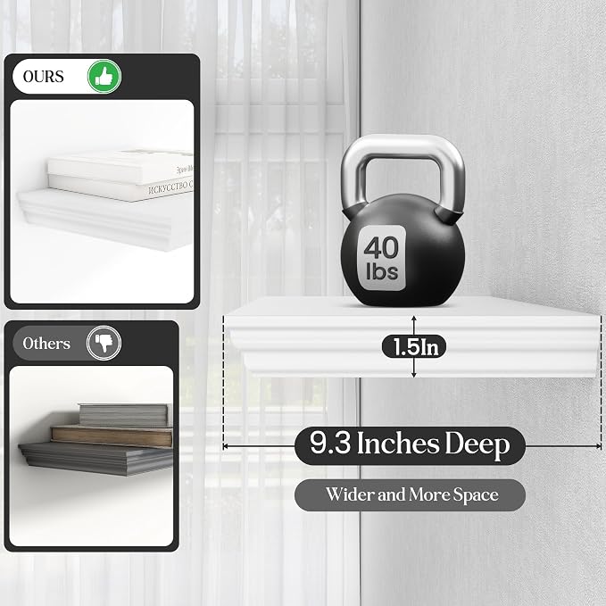 Fun Memories Floating Shelves 36 Inch Long, 9.3 Inch Deep Classic Crown Molding - Image 4