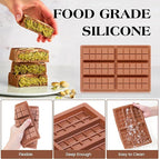 1 Pc Chocolate Bar Mold Deep Dubai Stuffed Silicone Molds for Filling Knafeh Pistachio Chocolate Bar and Wax Melts Rectangle Thick Candy Bar Molds Break Apart (10 Snap）