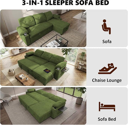 KCGKCG 93" L Shaped Sleeper Sofa Bed, Pull Out Couch Bed - Image 4
