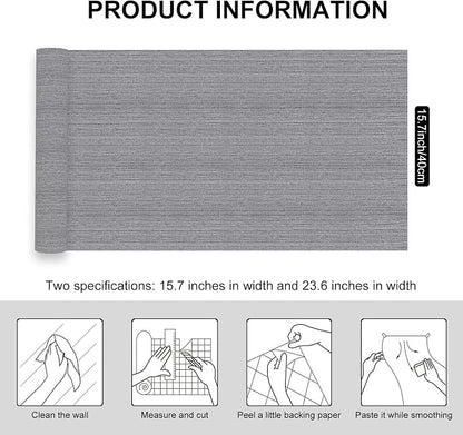 Grey Grasscloth Peel and Stick Wallpaper Faux Linen Textured Self Adhesive - Image 2