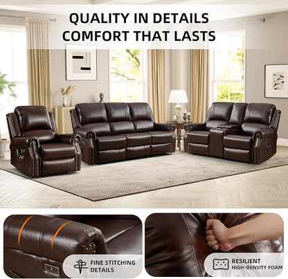 EBELLO Faux Leather Power Recliner Sofa Furniture Set, Included Electric - Image 4
