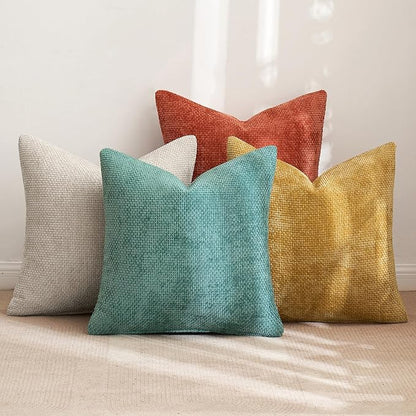 MIULEE Decorative Chenille Fall Pillow Covers Orange Teal 18x18 Pack of 4 | - Image 4