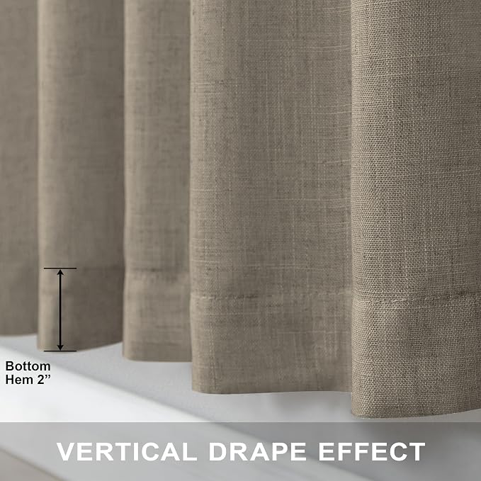 Pitalk Taupe Short Linen Curtain Living Room Back Tab Rod Pocket Lightweight - Image 5