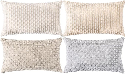 Set of 4 Neutral Decorative Throw Pillow Covers 12x20 Inch Corduroy Pillow - Image 9