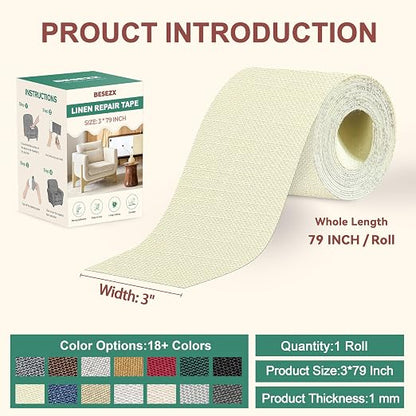 BESEZX Linen Fabric Repair Tape, 3x79 Inch Self Adhesive Repair Patches - Image 2