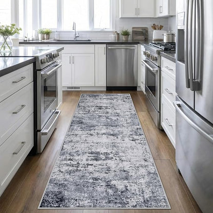 2.6x8 Washable Runner Rug：Modern Abstract Kitchen Soft Carpet Grey | by FXRHLP