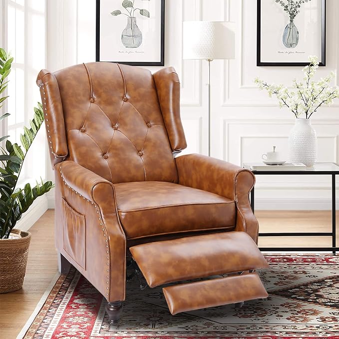 Wingback Recliner Chair with Massage and Heat Tufted PU Leather Push Back - Image 8