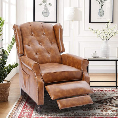 Wingback Recliner Chair with Massage and Heat Tufted PU Leather Push Back - Image 8