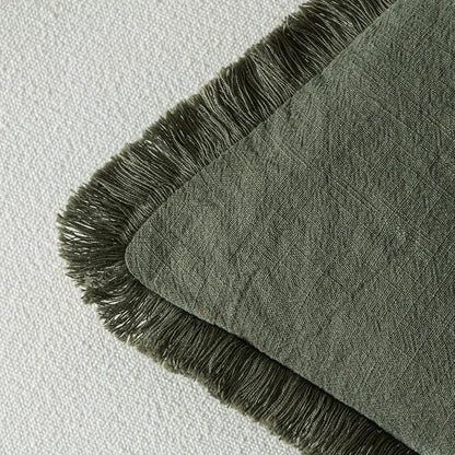 MIULEE Boho Linen Fringe Decorative Throw Pillow Covers Rifle Green 18x18 | Set - Image 3