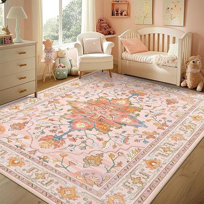 RELEANY Washable Area Rug, Water Repellent, Pet Friendly, Vintage Floral Boho - Image 4