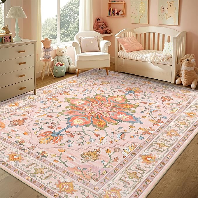 RELEANY Washable Area Rug, Water Repellent, Pet Friendly, Vintage Floral Boho - Image 9