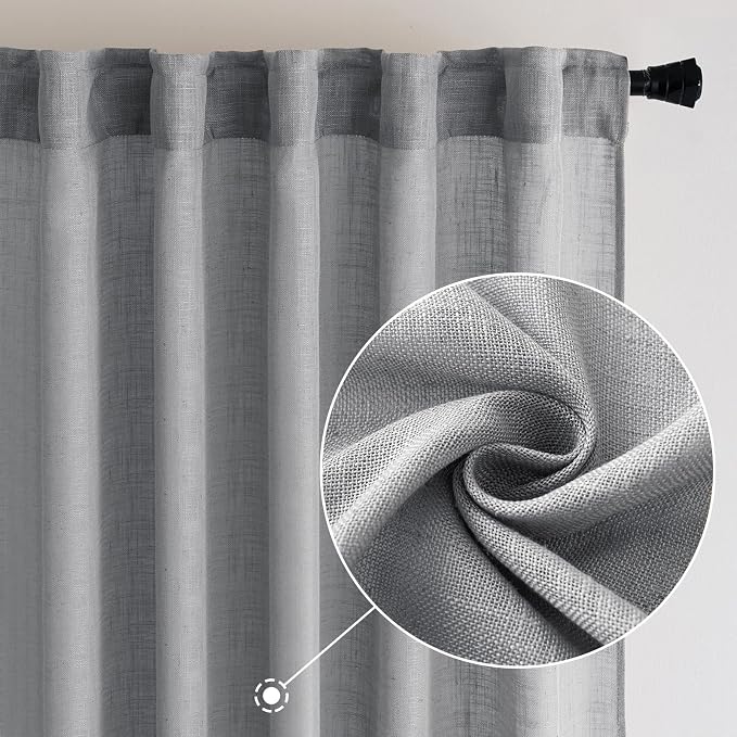 MIULEE Grey Linen Curtains 37x84 Inch Length Gray 2 Panels | Window Drapes - Image 2