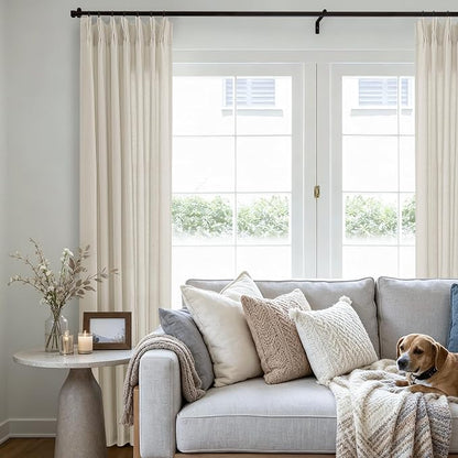 Oatmeal Pinch Pleat Linen Curtains 108 Inches Long Floor to Ceiling | Light by DUKIYO