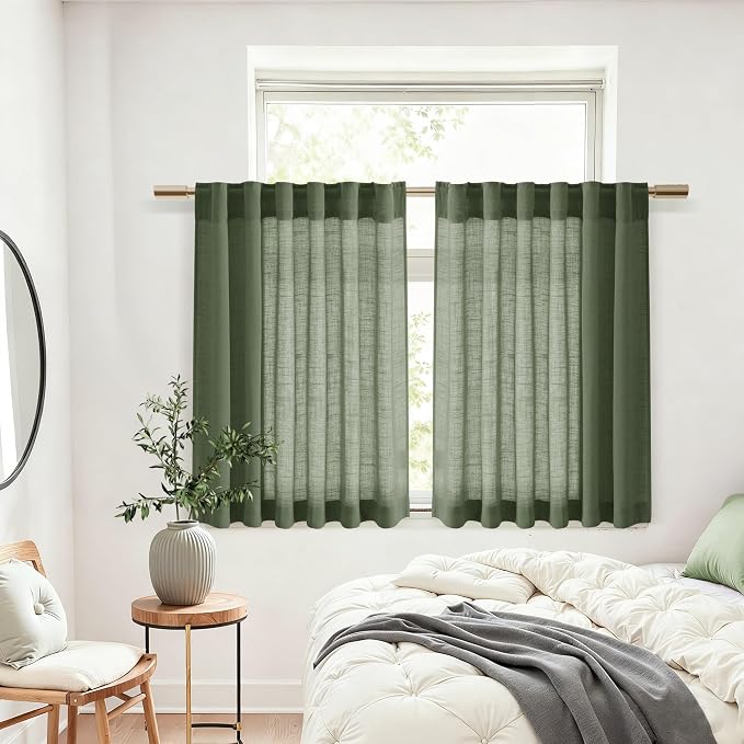 Olive Green Linen Curtains 24 Inch Length - Image 6