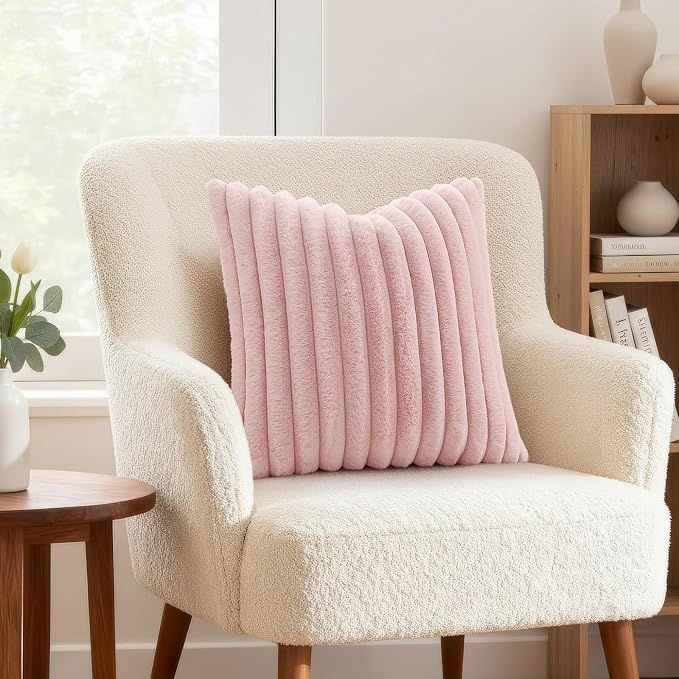 decorUhome Fall Faux Fur Throw Pillow Covers 26x26 Set of 2 Pink | Decorative - Image 4