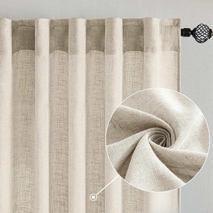 MIULEE Cream Linen Curtains 52x45 Inch 2 Panels - Image 2