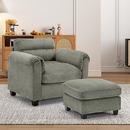 HAOMARKETS Corduroy 2-Piece Sofa Set, Upholstered Ottoman and Accent Chair Sofa - Image 6