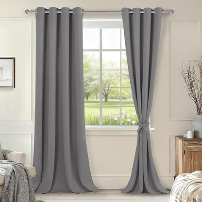 Blackout Curtains for Bedroom 52 x 102 Inch Long Light Grey 2 Panel | Thermal by Hiasan