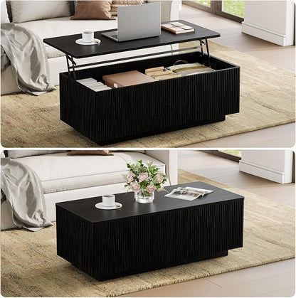 FABATO Mid Century Modern Coffee Table, Wooden Fluted Center Table - Image 4
