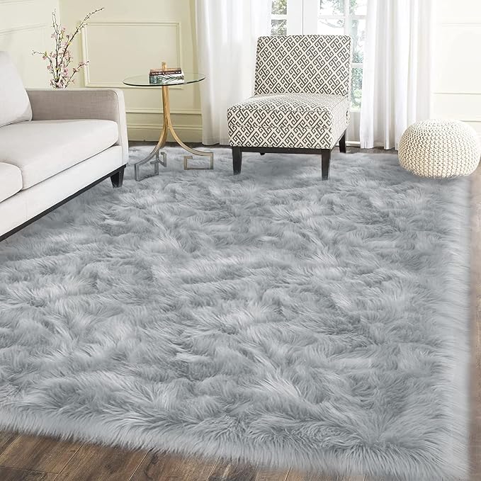 Latepis Grey 6x9 Area Rugs Faux Fur Sheepskin Rug by Latepis
